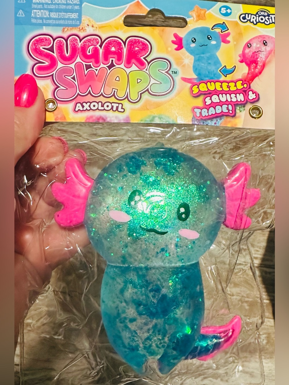 Sugar Swaps Axolotl Squeeze Toy - Blue with Pink Fins